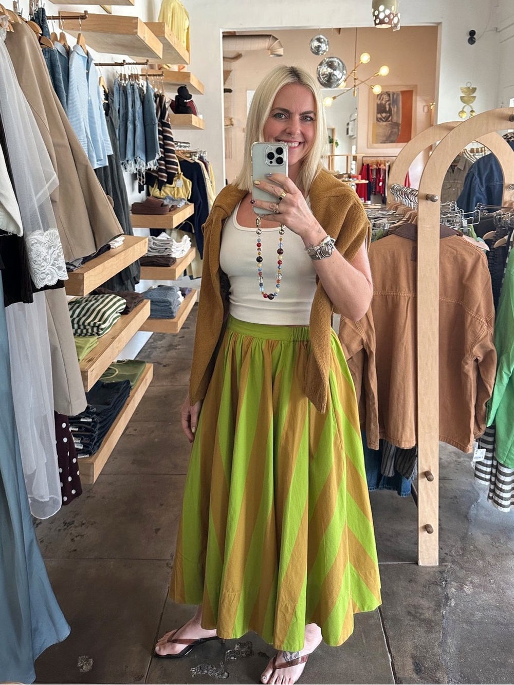 Free People Lime Green & Mustard Striped Maxi Skirt